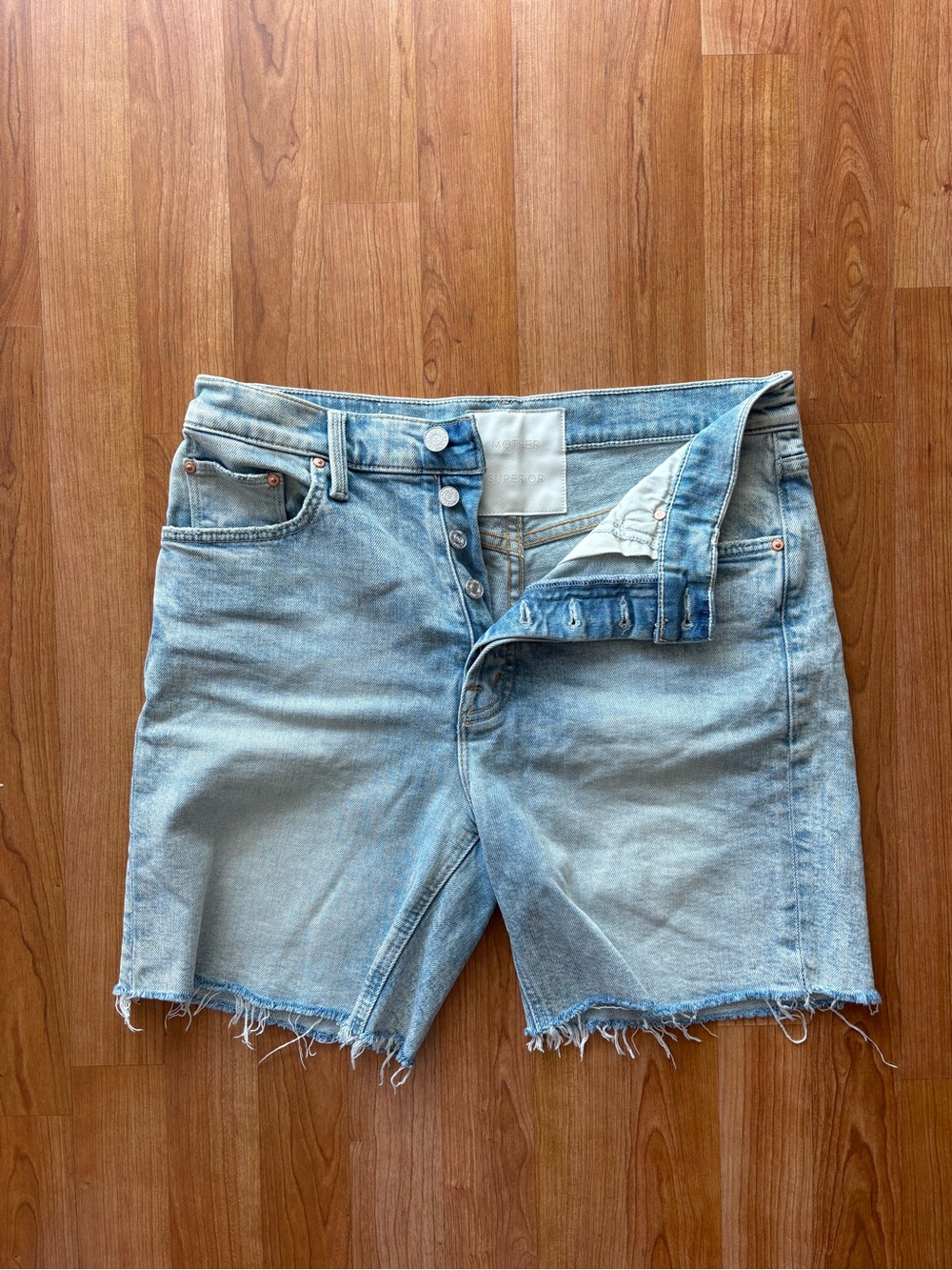 MOTHER Denim The Tripper Cutoff Fray Shorts Light Wash